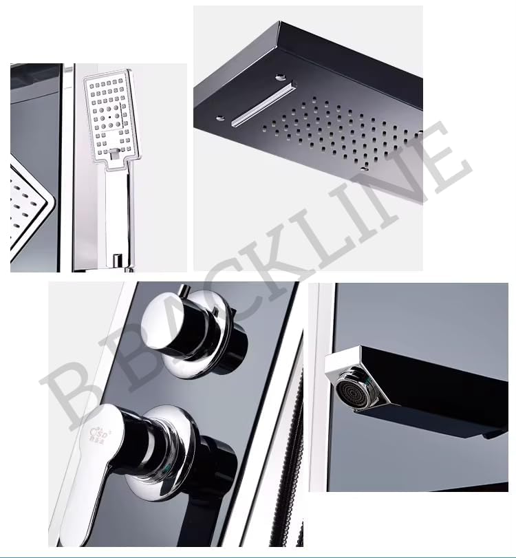 B Backline Shower Panel for Bathroom Full Set | 5 Function Shower System | Hot & Cold Water Adjustable | Hand Shower | Body Spray | Water Spout | Shower Panel For Bathroom (Black Chrome Glossy) - Image 2