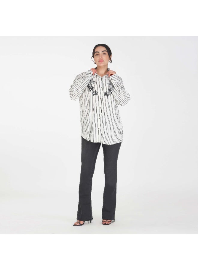Linelle Soft Crepe Ladies Shirt – Collar Neck, Full Sleeves and Floral Embroidery - Image 3