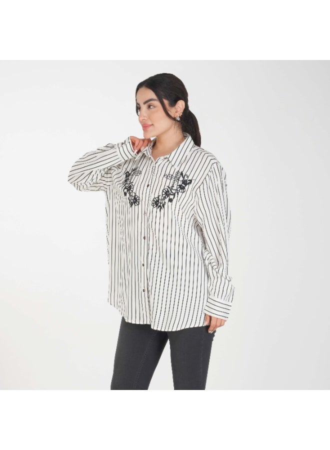Linelle Soft Crepe Ladies Shirt – Collar Neck, Full Sleeves and Floral Embroidery - Image 4