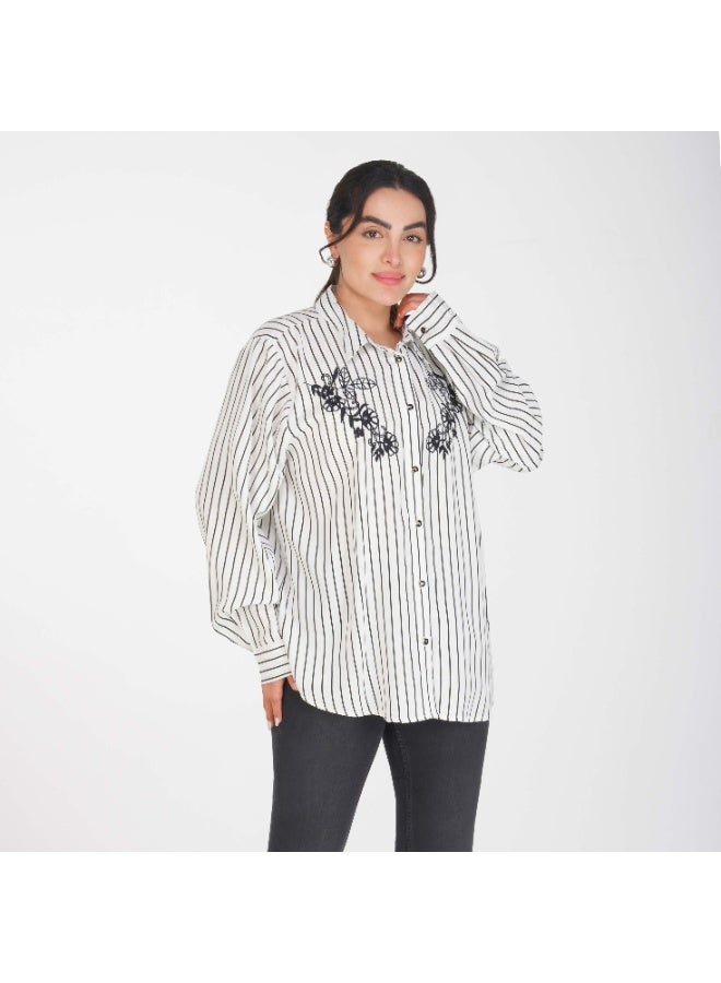 Linelle Soft Crepe Ladies Shirt – Collar Neck, Full Sleeves and Floral Embroidery - Image 5
