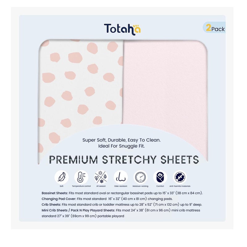 TotAha Premium Stretchy Crib Sheets (2-Pack)-Hypoallergenic, Silky Comfort, Buttery Soft, Calming Effect, All-Season Jersey-Knit Sheets, 9'' Extra Deep Pocket - Image 1