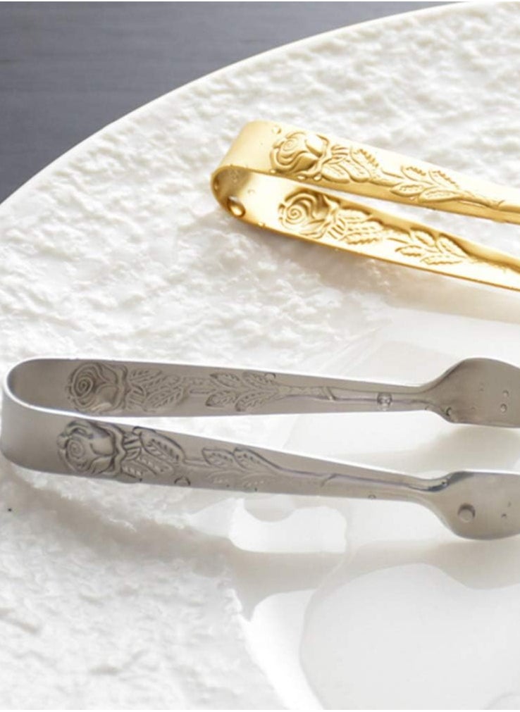 Sugar Tongs with Rose Design, Premium 304 Stainless Steel, Mini Ice Tongs, Kitchen Tongs, Forceps for Daily Use