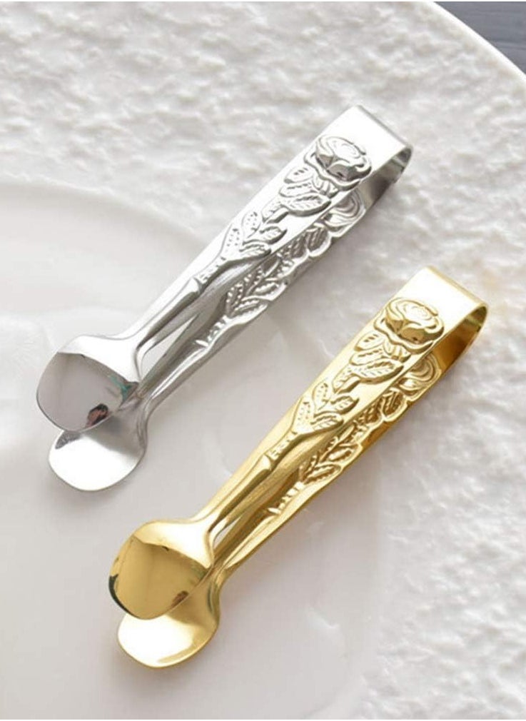 Sugar Tongs with Rose Design, Premium 304 Stainless Steel, Mini Ice Tongs, Kitchen Tongs, Forceps for Daily Use