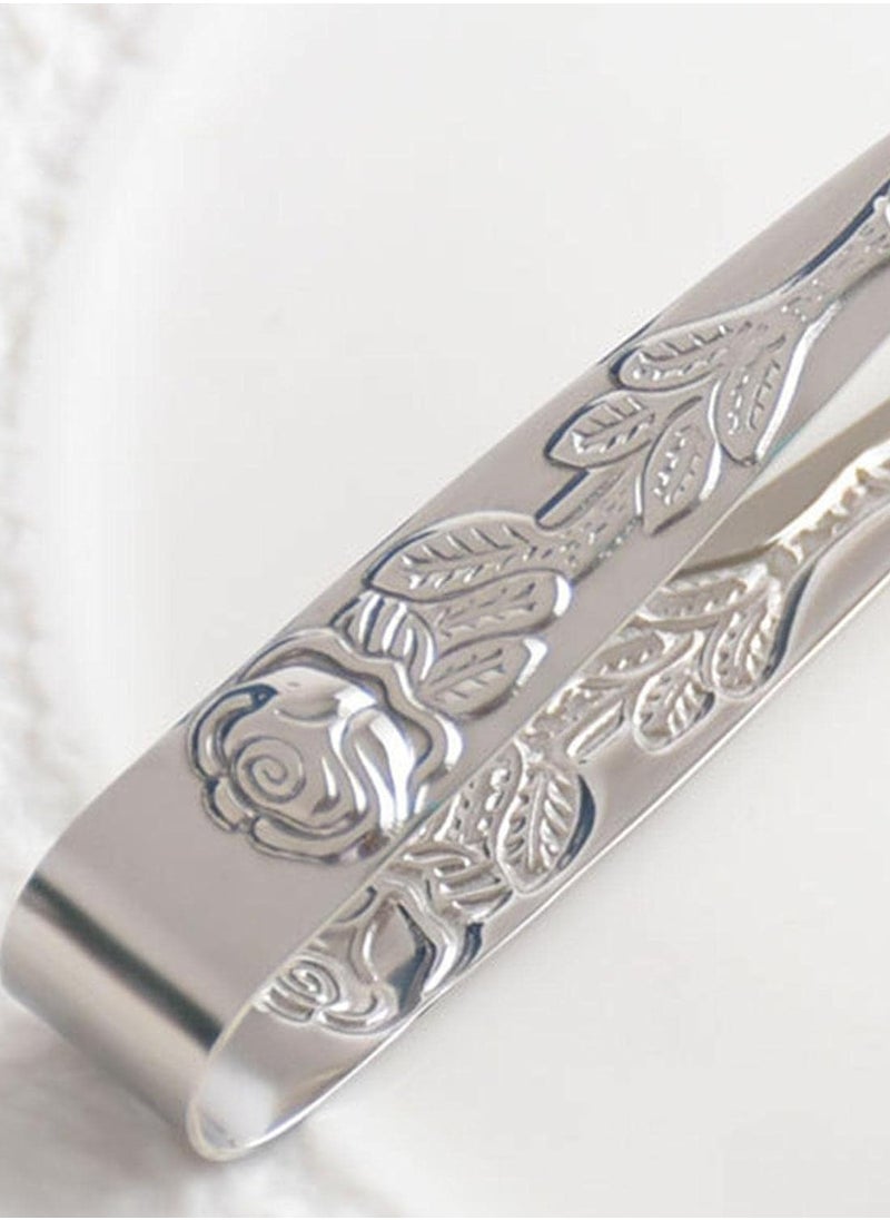 Sugar Tongs with Rose Design, Premium 304 Stainless Steel, Mini Ice Tongs, Kitchen Tongs, Forceps for Daily Use