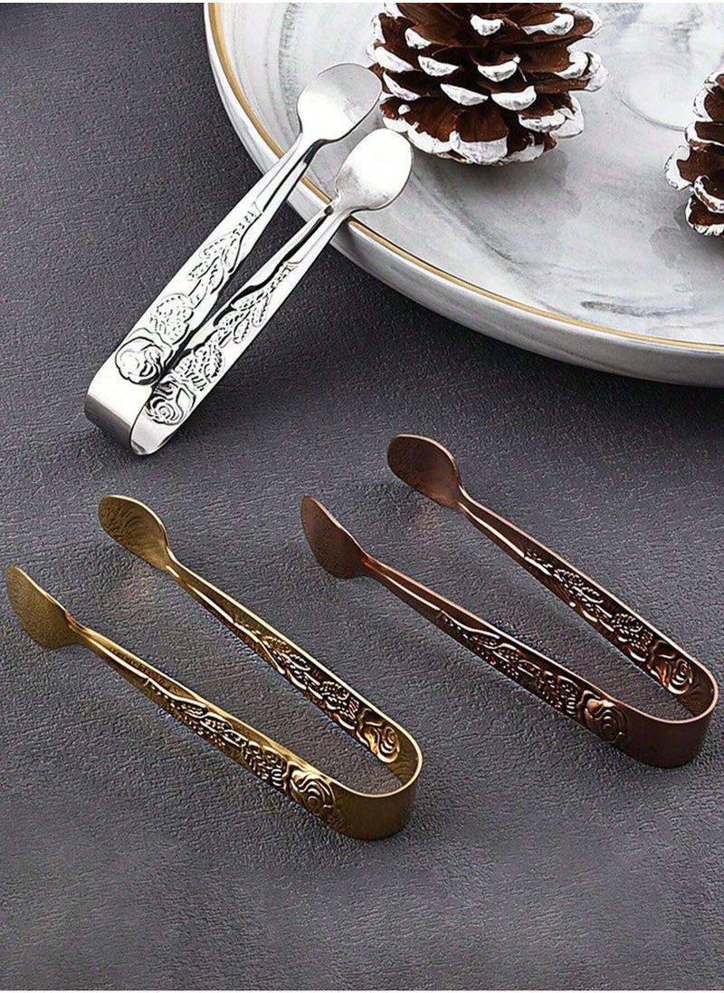 Sugar Tongs with Rose Design, Premium 304 Stainless Steel, Mini Ice Tongs, Kitchen Tongs, Forceps for Daily Use