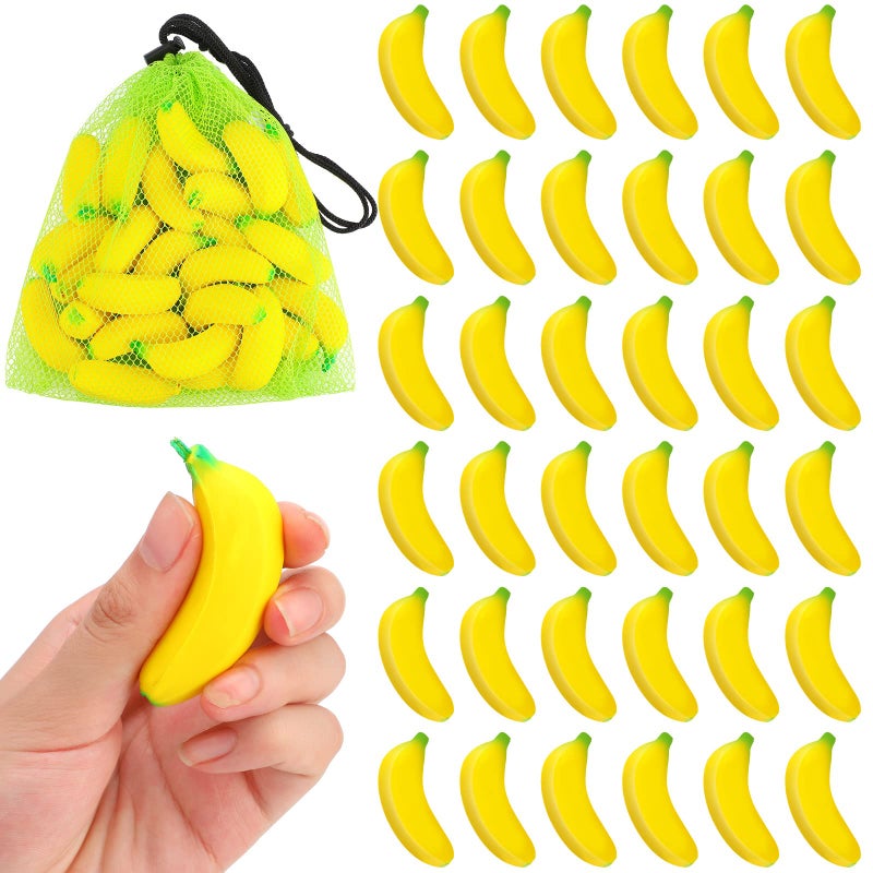 Jerify 37 Pieces Mini Banana Stress Toys Stress Relief Toys with Mesh Drawstring Bag PU Banana Stretchy Toy for Birthday Party Favors - Image 1