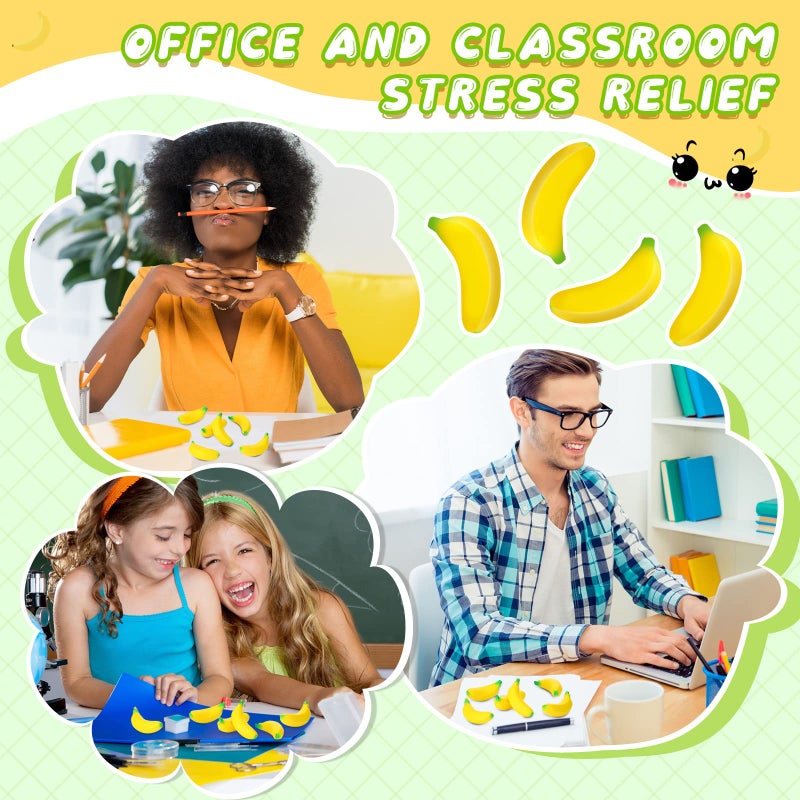 Jerify 37 Pieces Mini Banana Stress Toys Stress Relief Toys with Mesh Drawstring Bag PU Banana Stretchy Toy for Birthday Party Favors - Image 5