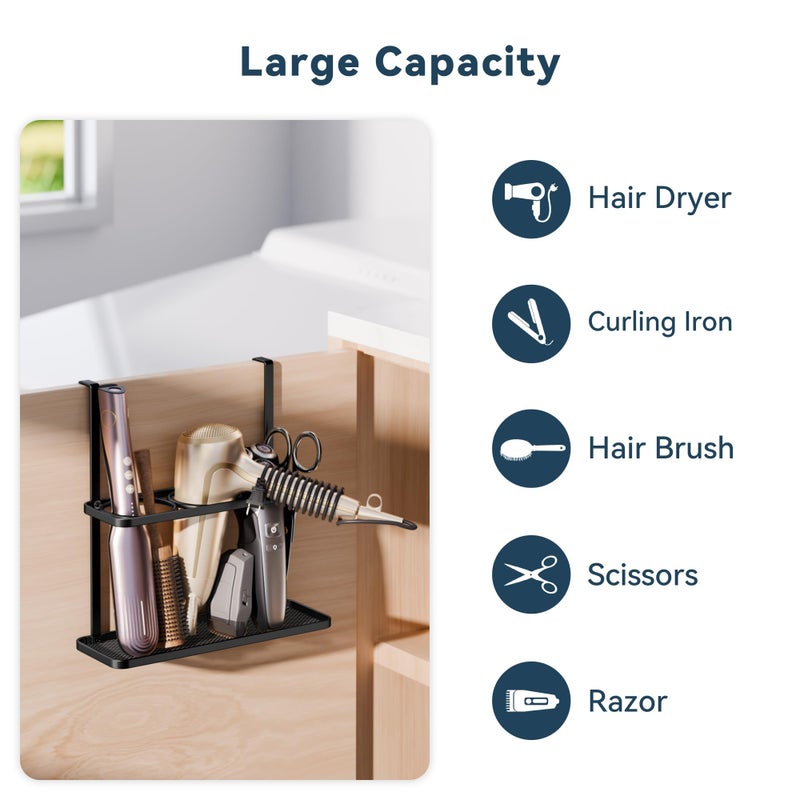 Josmimic 3-in-1 Hair Tool Organizer Holder for Dryer, Straightener & Curling Iron - Mounts on Cabinet Door&Tabletop, Black - Image 2