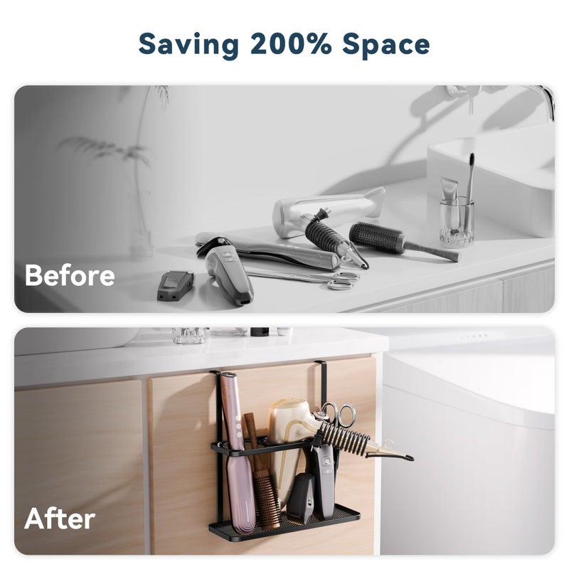 Josmimic 3-in-1 Hair Tool Organizer Holder for Dryer, Straightener & Curling Iron - Mounts on Cabinet Door&Tabletop, Black - Image 4