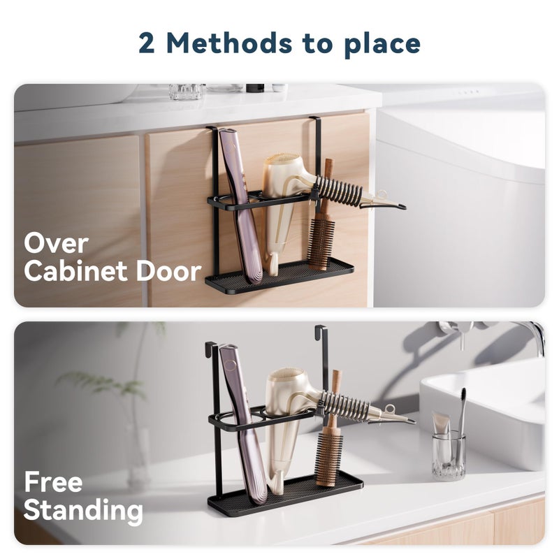 Josmimic 3-in-1 Hair Tool Organizer Holder for Dryer, Straightener & Curling Iron - Mounts on Cabinet Door&Tabletop, Black - Image 3