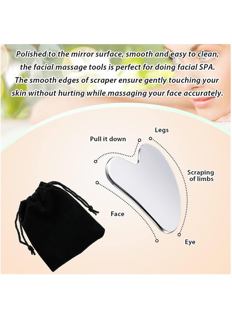 MOSH - Stainless Steel Gua Sha Tool Facial Gua Sha Tool Tighten Skin Care Tools Massage Beauty Tool for Body Eyes Neck Massager with Travel Pouch (Heart model) - Image 1