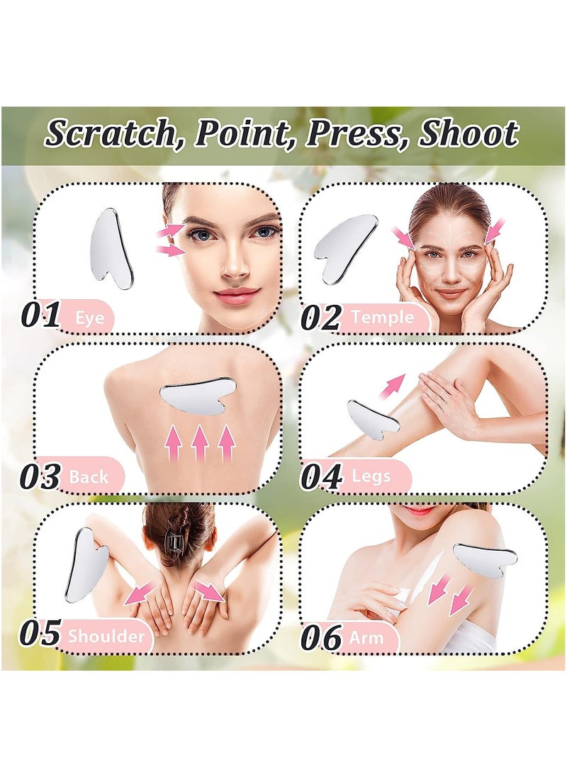 MOSH - Stainless Steel Gua Sha Tool Facial Gua Sha Tool Tighten Skin Care Tools Massage Beauty Tool for Body Eyes Neck Massager with Travel Pouch (Heart model) - Image 1