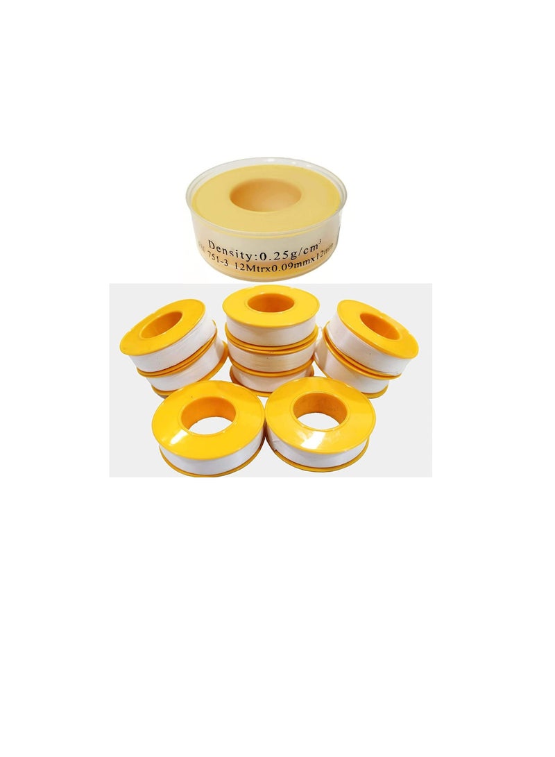 ROBUSTLINE Robustline Thread Sealing Teflon Tape with 0.25g/cm2 Density, 0.9MM x 12MTR PTFE for Pipe Fittings and Fixing Water Leak (12 MTRS) (10) - Image 1