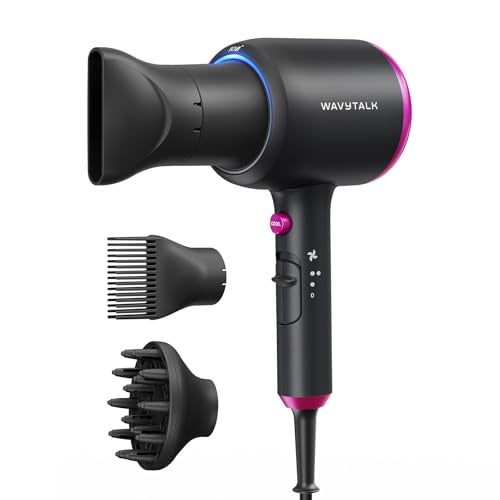 wavytalk مجفف شعر ويفي توك مع موزع، مجفف شعر أيوني للتموجات مع مشط، مجفف شعر سريع التجفيف بقوة 1875 واط مع تقنية السيراميك، 3 ملحقات لجميع أنواع الشعر، خفيف وهادئ، أسود - Image 1