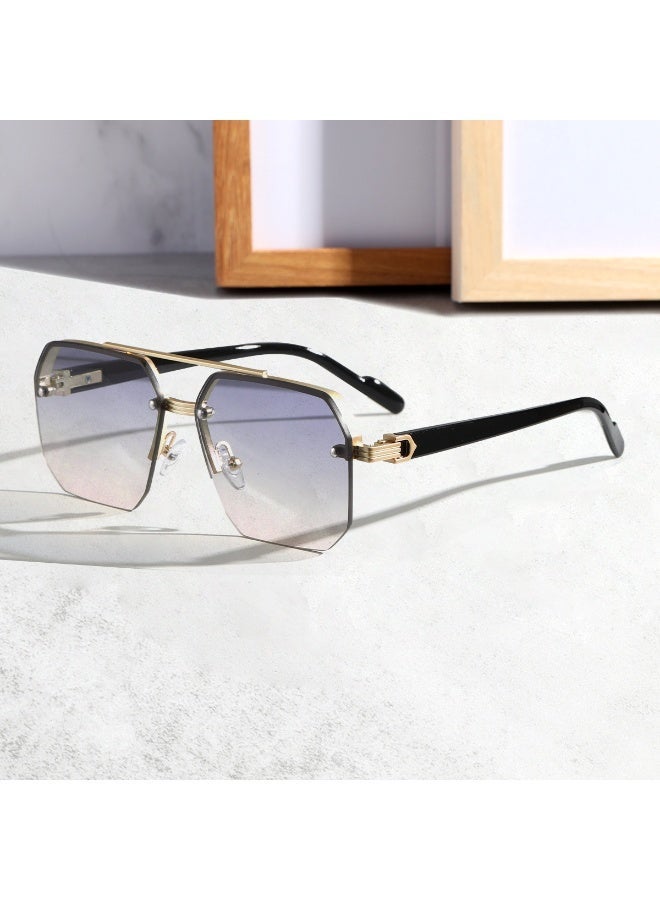 SCENT HOUSE Men'S & Women'S Half-Frame Trimmed Glasses - Gradient Blue to Purple Lenses, Golden Metal Frame with Black Accents, Lightweight & Stylish for Casual Attire, Fashionable Eyewear, Sleek Eyewear Design, Durable Eyewear (Includes eyeglass case),sunglasses - Image 1