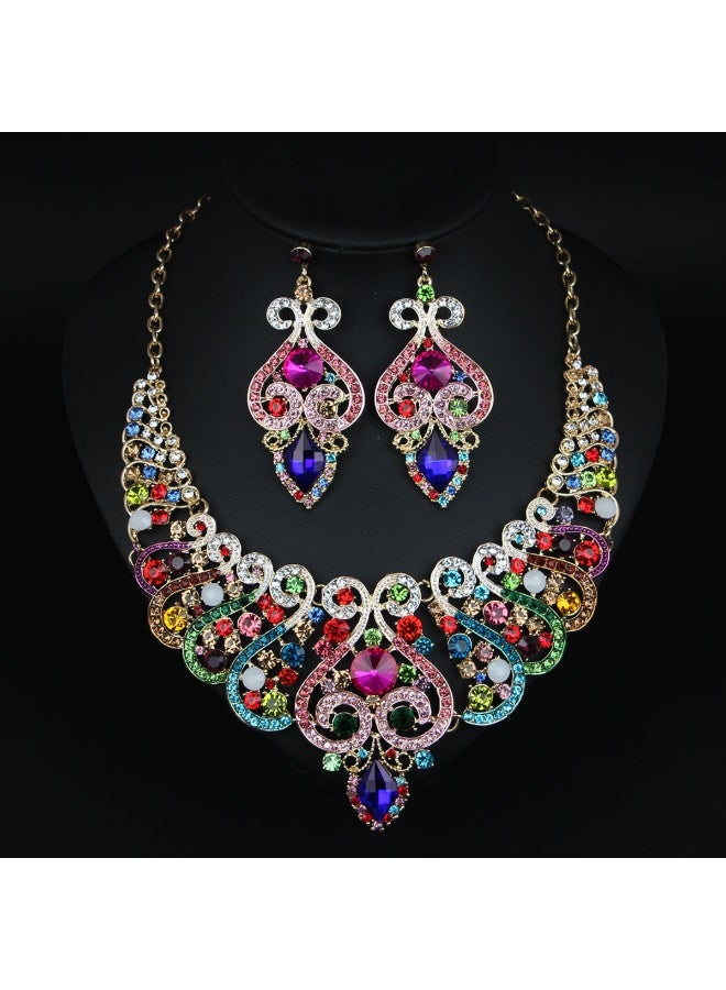 NIBEMINENT European and American Quality Full Diamond Clavicle Necklace and Earring Set