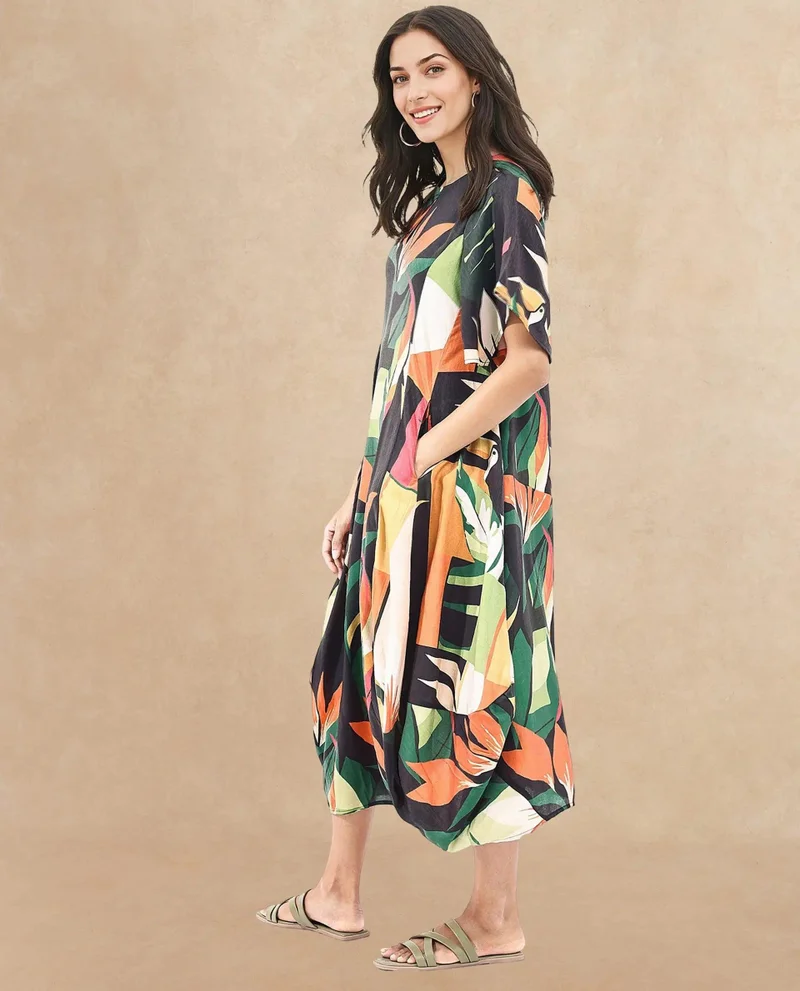Rareism Women's Botanical Elegance Calf Length Dress