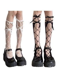 Generic Lolita Cross-Tie Over-Knee Socks Summer Hollow Black  - Image 5