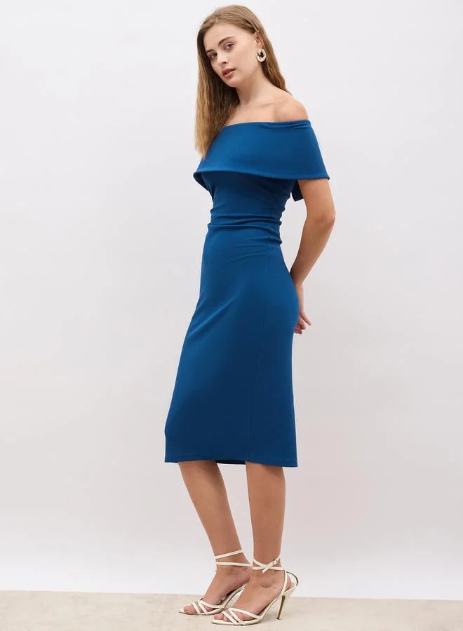 Styli Styli  Plain Off Shoulder Neck Bodycon Midi Dress
