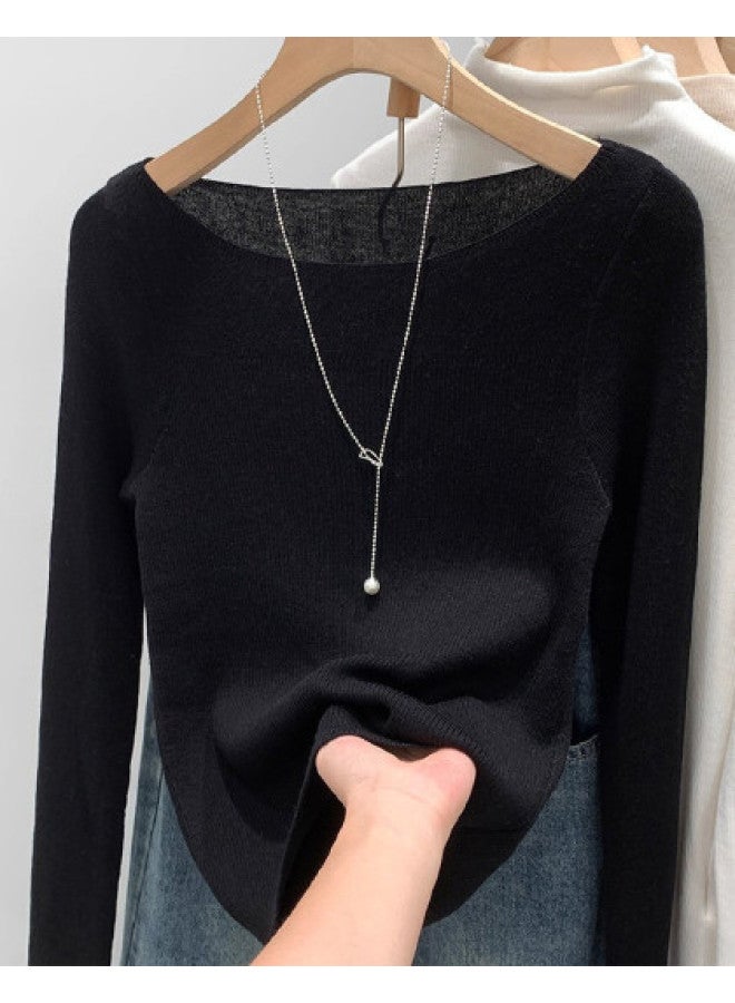 Modal Textured Round Neck French Style Waist-Cinching Slim-Fit Slimming Long Sleeve Knitted Sweater Women Early Autumn Base Layer - Image 1