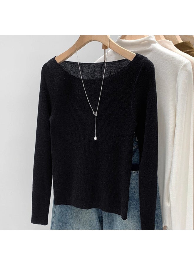 Modal Textured Round Neck French Style Waist-Cinching Slim-Fit Slimming Long Sleeve Knitted Sweater Women Early Autumn Base Layer - Image 3