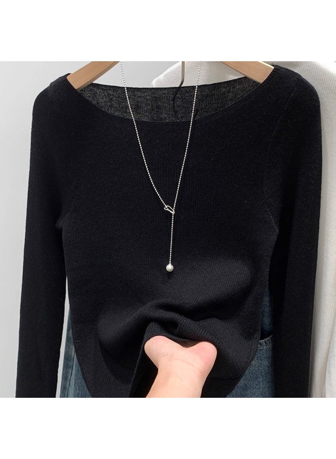 Modal Textured Round Neck French Style Waist-Cinching Slim-Fit Slimming Long Sleeve Knitted Sweater Women Early Autumn Base Layer - Image 2