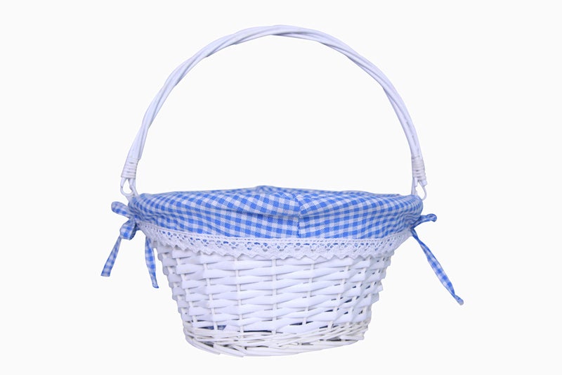 KRZIL Oypeip Easter Basket Gift Basket Oval Willow Round Wicker Storage Basket With One Drop Down Handle Easter Baskets for Kids Fabric Cotton Linen For Office, Bedroom, Closet, Toys - Image 1