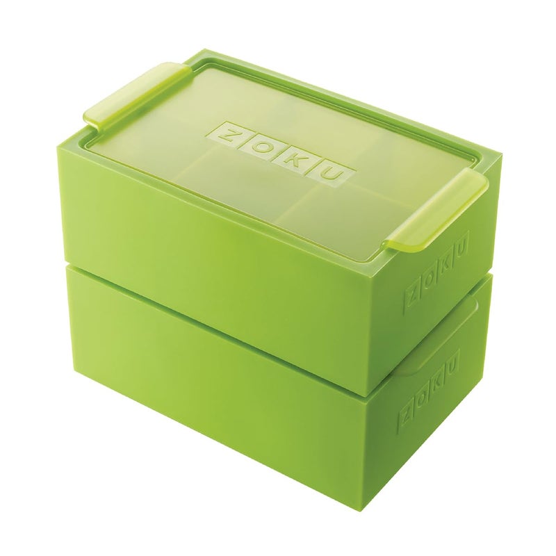 ZOKU Jumbo Ice Cube Trays Set of 2 Stackable Large Silicone Molds with FlavorGuard Lids EasyRelease BPAFree