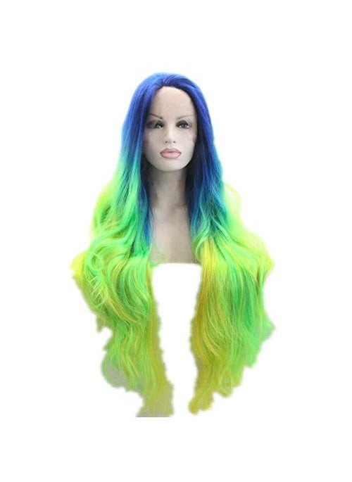 Xiweiya xiweiya Multicolor Lace Front Wigs Rainbow Wigs Highlight Blue Green Synthetic Lace Front Wig13x3 Lace Wig Natural Hairline Heat Resistant Fiber 180% Density Wig for Women Drag Queen 24inch 