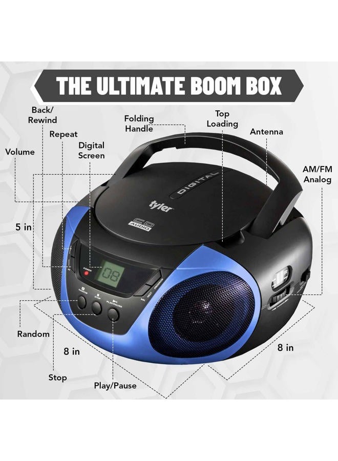 Tyler Portable Sport Stereo CD Player TAU101-BL with AM/FM Radio and Aux & Headphone Jack Line-in (Blue) - Image 5