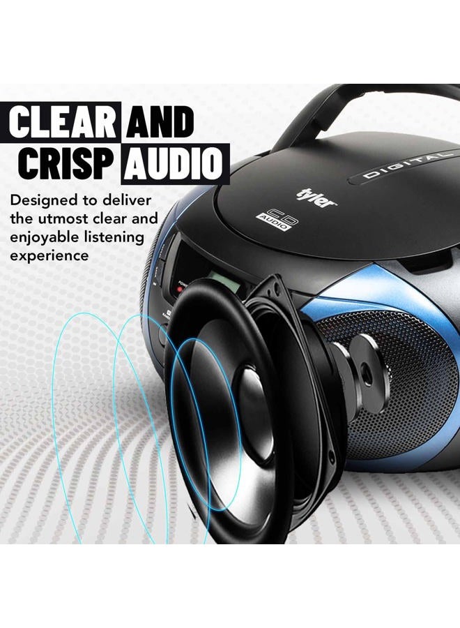 Tyler Portable Sport Stereo CD Player TAU101-BL with AM/FM Radio and Aux & Headphone Jack Line-in (Blue) - Image 4