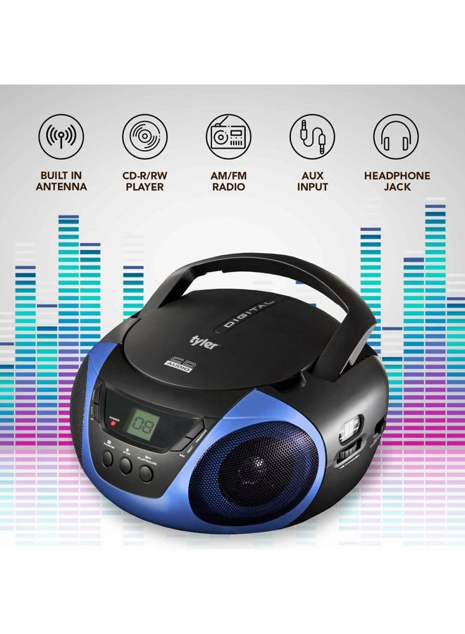 Tyler Portable Sport Stereo CD Player TAU101-BL with AM/FM Radio and Aux & Headphone Jack Line-in (Blue) - Image 2