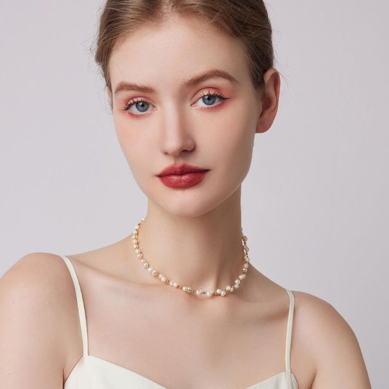 K-Elewon Natural Freshwater Pearl Choker Necklace for Women Dainty 18K Gold Plated Baroque Pearl Necklaces Handmade Jewelry Gift CH01-01 - Image 2