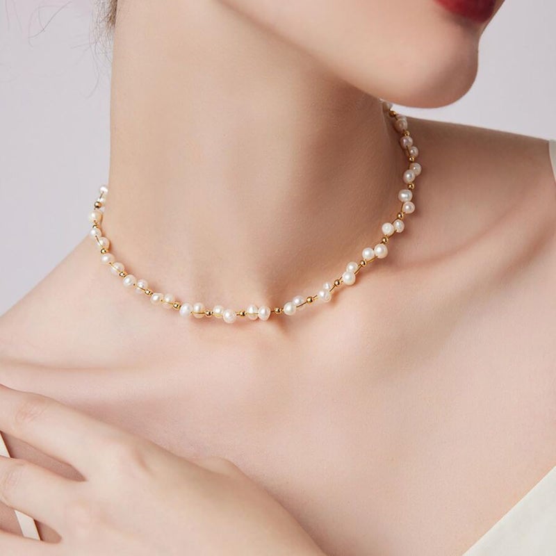 K-Elewon Natural Freshwater Pearl Choker Necklace for Women Dainty 18K Gold Plated Baroque Pearl Necklaces Handmade Jewelry Gift CH01-01 - Image 5