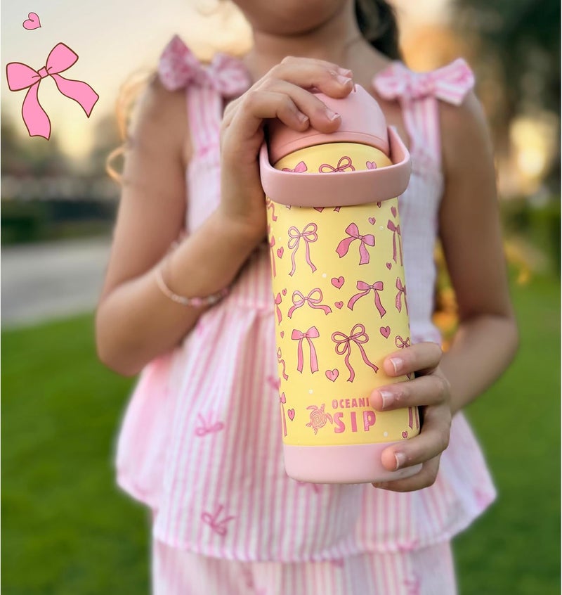OCEANIC 550ml Girls Premium Stainless Steel Water Bottle with Straw – Leak-Proof, Double-Wall Vacuum Insulated, BPA-Free Kids Flask for School & Sports (Ribbons 550ml) - Image 2