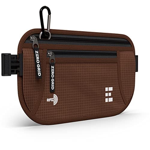 Zero Grid حزام المال للسفر الآمن - حامل جواز سفر نحيف مع حجب RFID - حقيبة خفية للخصر للنقود وبطاقات الائتمان والمستندات - قابلة للاخفاء تحت الملابس، حزام سفر مقاوم للماء للرجال والنساء - Image 1