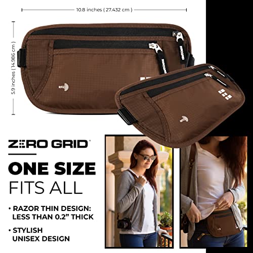Zero Grid حزام المال للسفر الآمن - حامل جواز سفر نحيف مع حجب RFID - حقيبة خفية للخصر للنقود وبطاقات الائتمان والمستندات - قابلة للاخفاء تحت الملابس، حزام سفر مقاوم للماء للرجال والنساء - Image 2