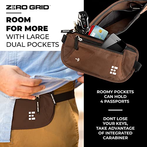 Zero Grid حزام المال للسفر الآمن - حامل جواز سفر نحيف مع حجب RFID - حقيبة خفية للخصر للنقود وبطاقات الائتمان والمستندات - قابلة للاخفاء تحت الملابس، حزام سفر مقاوم للماء للرجال والنساء - Image 3
