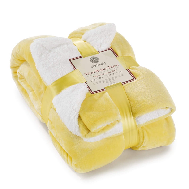 Genteele Sherpa Throw Blanket Super Soft Reversible Ultra Luxurious Plush Blanket 50 x 60 inches YellowWhite