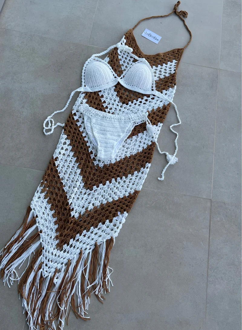 Itty Bitty Kinis Leah Crochet Dress Tan