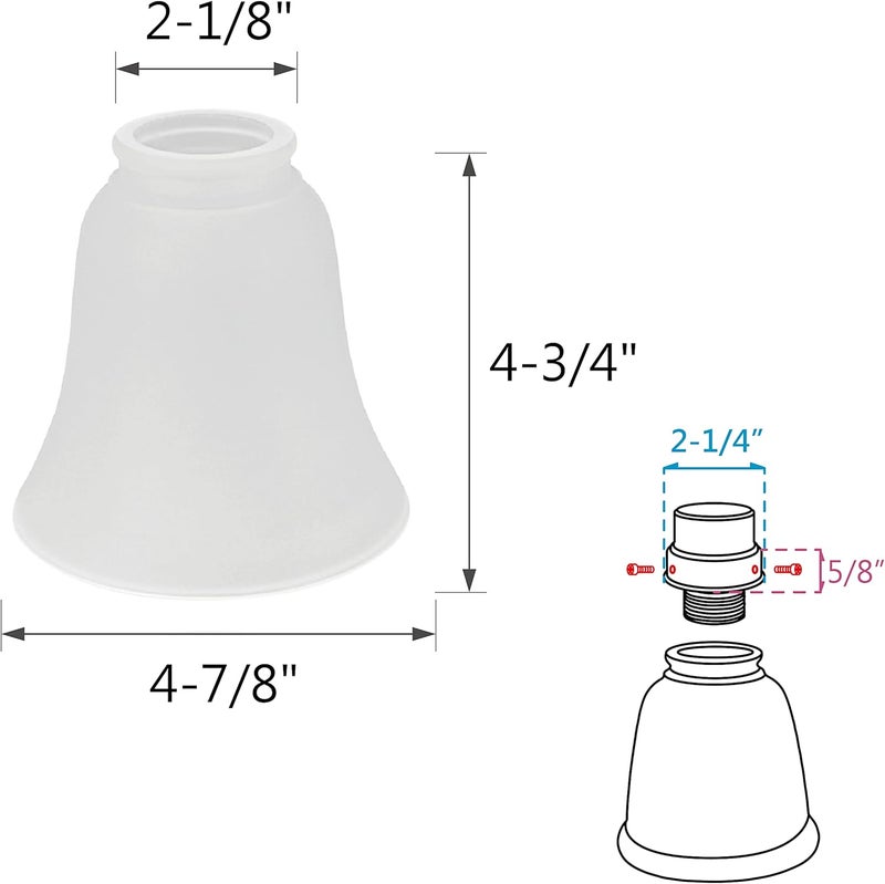 Aspen Creative 23046-4A Transitional Style Bell Shaped Frosted Shade, 2-1/8" Fitter Size, 4-3/4" Height x 4-3/4" Diameter, 4 Pack REPLACEMENT GLASS - Image 4