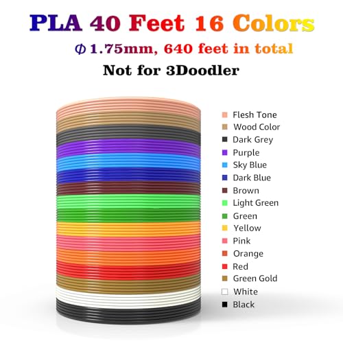 dikale 3D Pen Refills 1.75mm PLA Filament 640 Feet 16 Colors, Each Color 40ft, Bonus 250 Stencils eBooks, dikale 3D Pen Material - Image 2