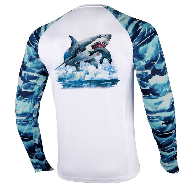 Palmyth Fishing Shirt for Men Long Sleeve Sun Protection UV UPF 50 TShirts with Pocket Sharks Chasing Seals Large - Image 2