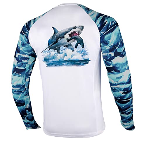 Palmyth Fishing Shirt for Men Long Sleeve Sun Protection UV UPF 50 TShirts with Pocket Sharks Chasing Seals Large - Image 1