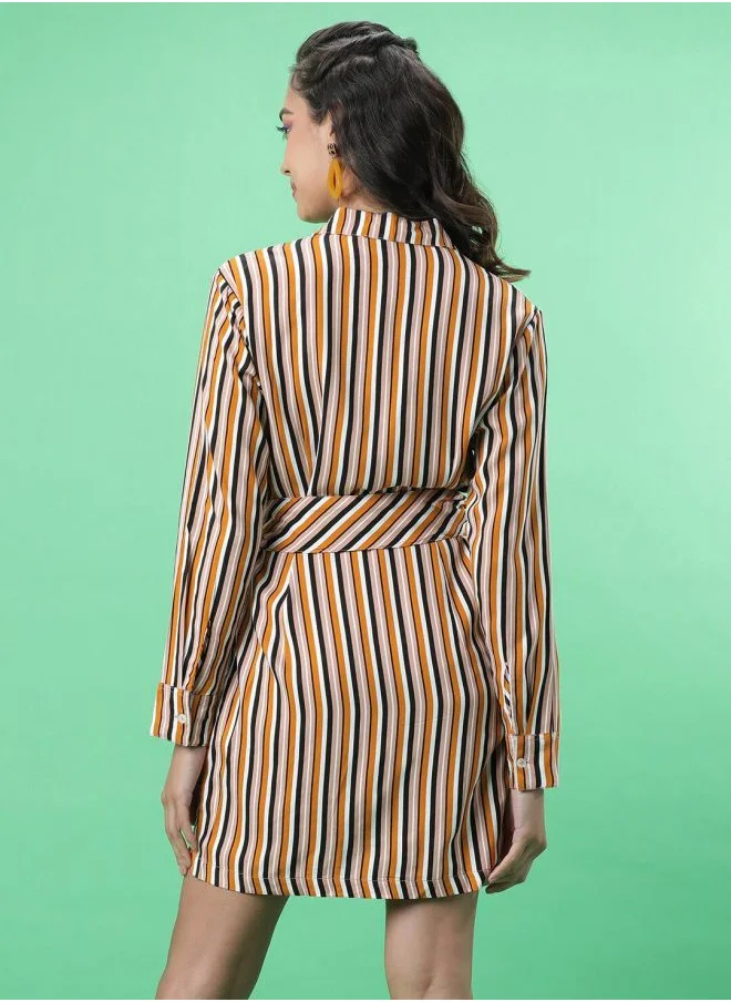 Freehand Women Regular Fit Casual Striped Shirt Dress
