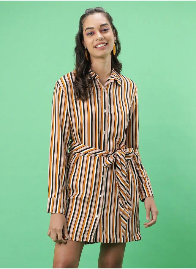 Freehand Women Regular Fit Casual Striped Shirt Dress