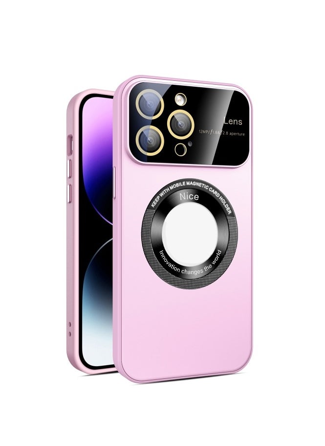 Generic Large Glass Window Magnetic Magsafe Phone Case with Lens Film For Iphone 13 Pro Max (Pink)  - Image 1