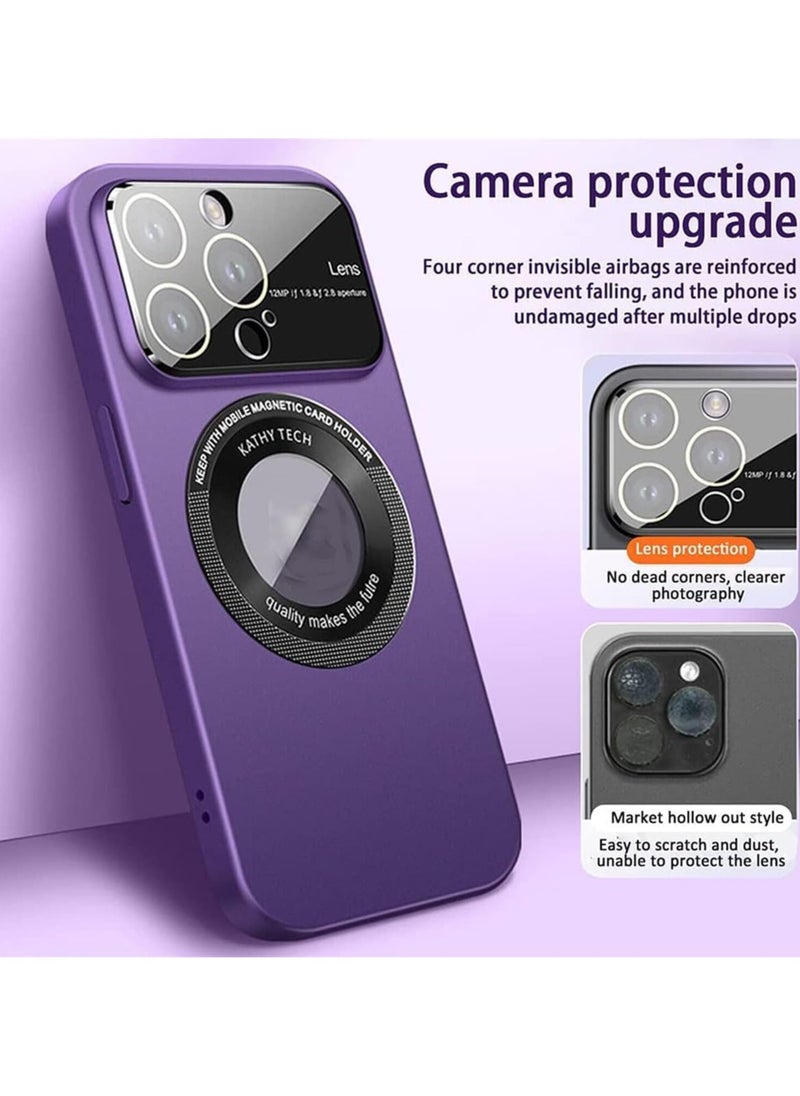 Generic Large Glass Window Magnetic Magsafe Phone Case with Lens Film For Iphone 13 Pro Max (Pink)  - Image 5