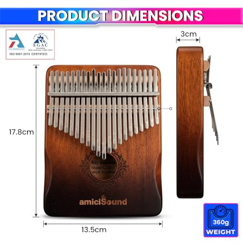 amiciSound Thumb Piano 21 Keys Musical Instrument Kalimba with Engraved Notes and Tuning Hammer - Image 2