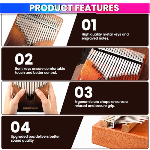 amiciSound Thumb Piano 21 Keys Musical Instrument Kalimba with Engraved Notes and Tuning Hammer - Image 3
